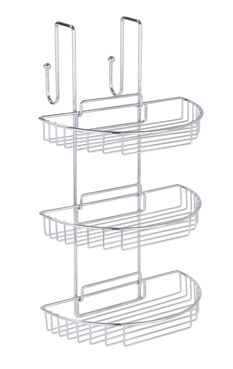 Etajera suspendata pentru dus, Wenko, cu 3 rafturi detasabile si 2 agatatoare, 27 x 51 x 29 cm, metal - imagine 7